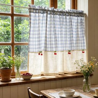 Cortina xadrez azul americana meia cortina curta cozinha pequena cortina estilo Pastoral armário bloco cortina sem perfu