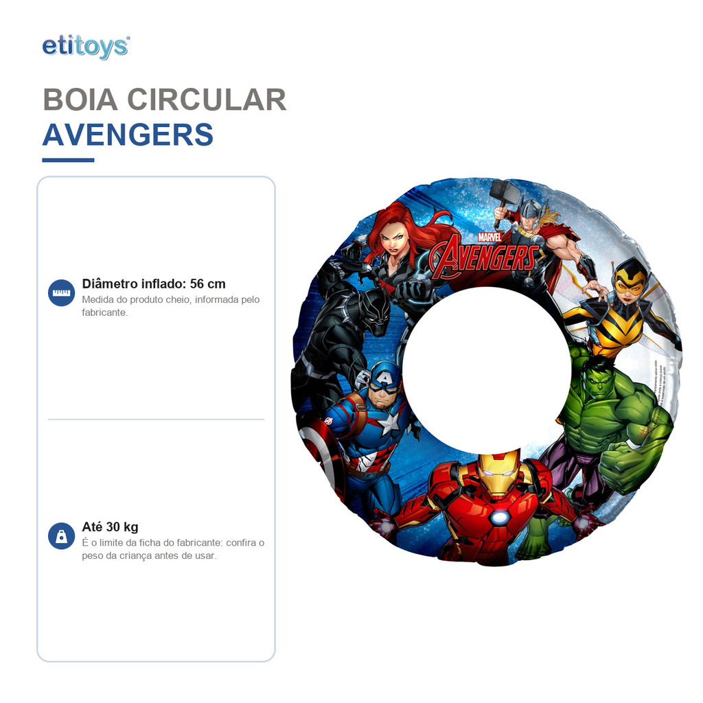 Boia Circular Infantil Inflável Avengers Piscina 56cm Até 30kg Etitoys — imagem 2 de 2