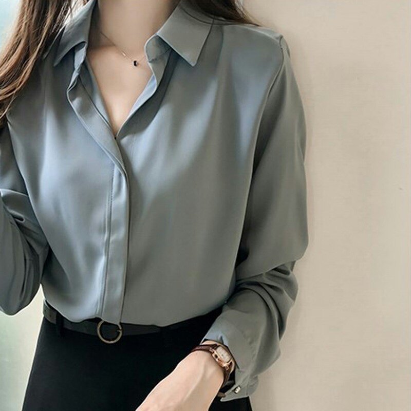 OPAI clássico solto Chiffon camisa feminina primavera outono estilo ocidental esquema de manga comprida Design superior 