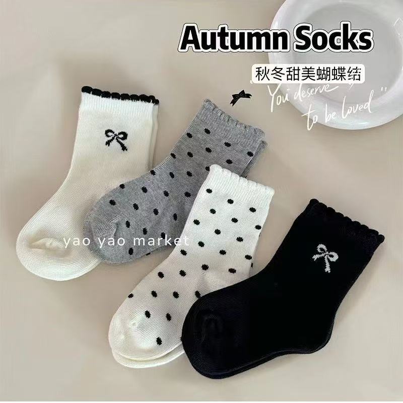 Meninas meias primavera outono estilo versão coreana estilo ocidental bolinhas Bowknot meninas meio tubo meias outono mé