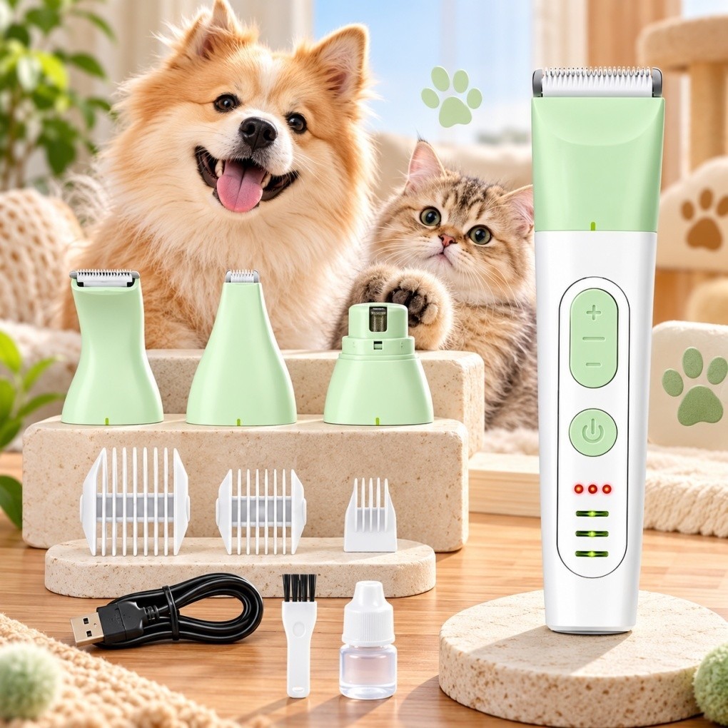 Máquina de Tosa elétrica Pet 4 em 1 | Recarregável USB | Baixo Ruído | Aparador de Pelos para Cães, Gatos com Acessórios