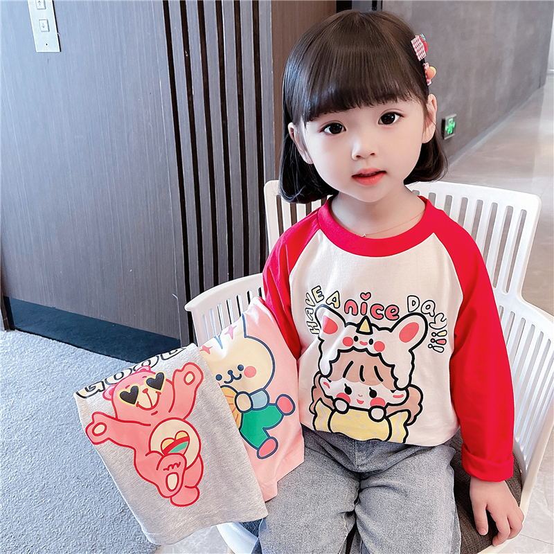 Meninas estilo ocidental topos primavera outono roupas infantis de manga comprida camisetas bebê versão coreana 2026 out