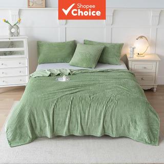 Manta de Flanela Listrada de Uma Cor Lisa, Manta de Pelúcia Coral Quente para Cama, Sofá e Poltrona, Manta Decorativa de