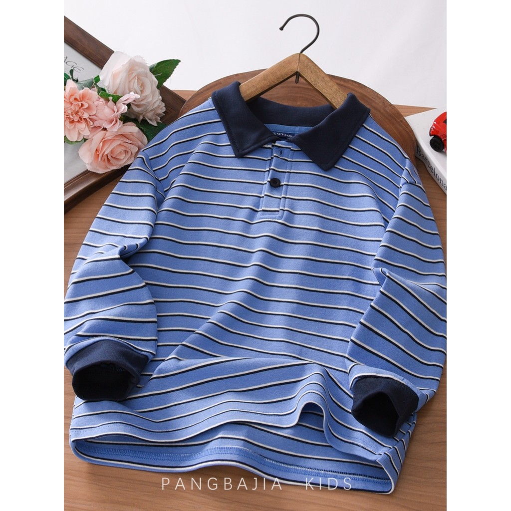 Meninos camisa POLO de manga comprida camiseta primavera outono estilo médio grande crianças 2026 meninos listrado alta 