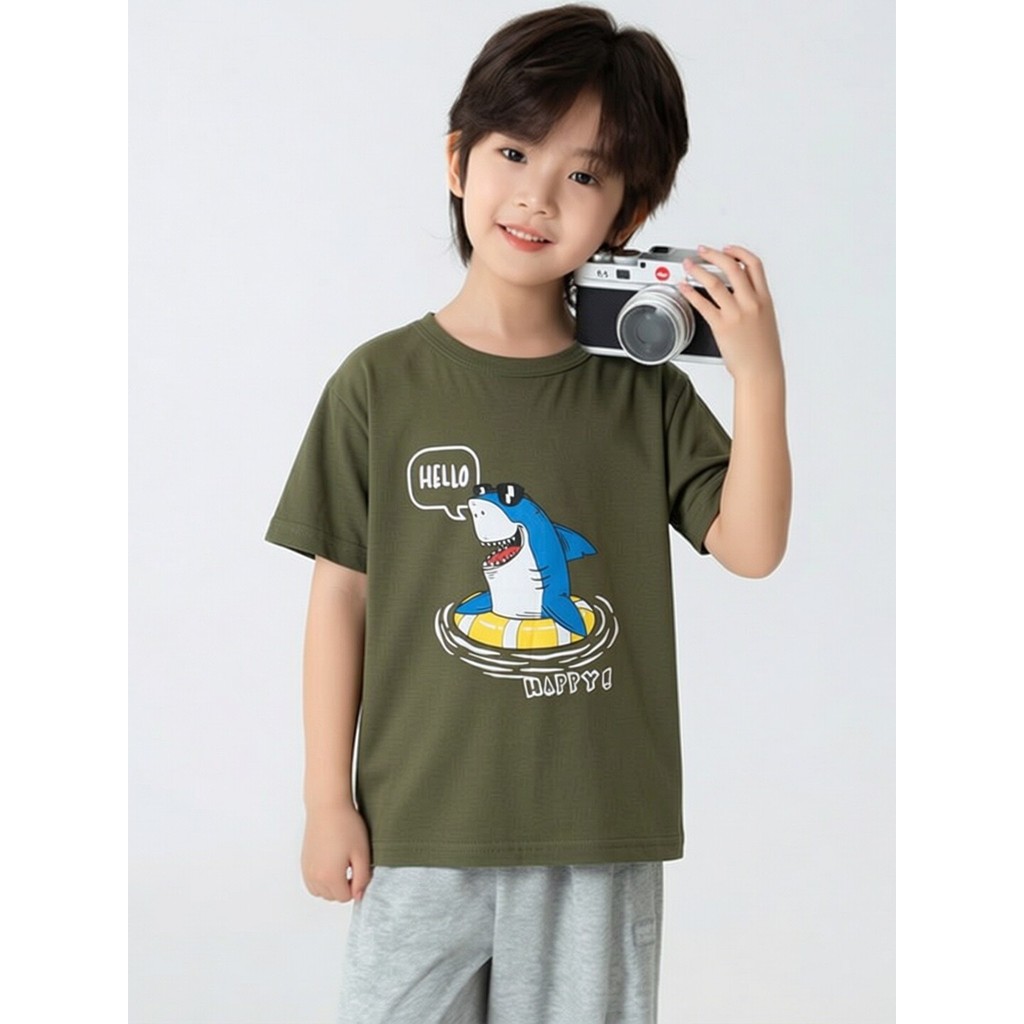 27 crianças marca comércio exterior roupas infantis versão coreana crianças puro algodão tubarão camiseta de manga curta