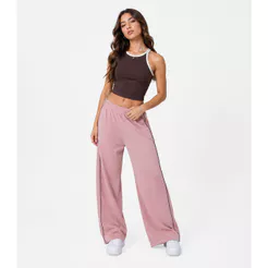 Calça Juvenil Wide Leg Moletom Felpado Minty Rosa