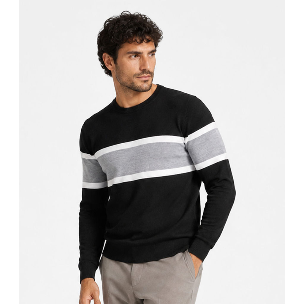 Suéter Masculino Listrado Tricot Diametro Preto