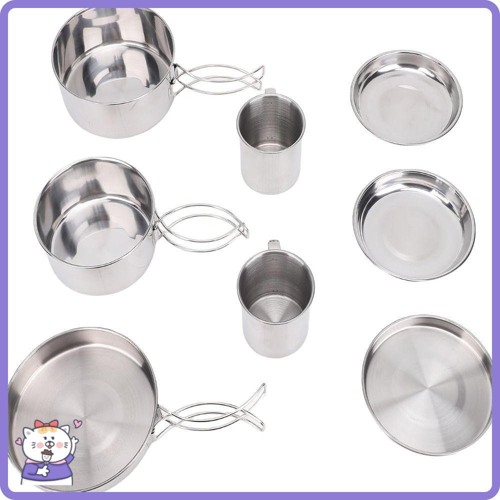 Kit De Bagunça De Acampamento De 8 Peças , Conjunto De Panelas Empilháveis Para 3-4 Pessoas , Mochila De Aço Inoxidável 