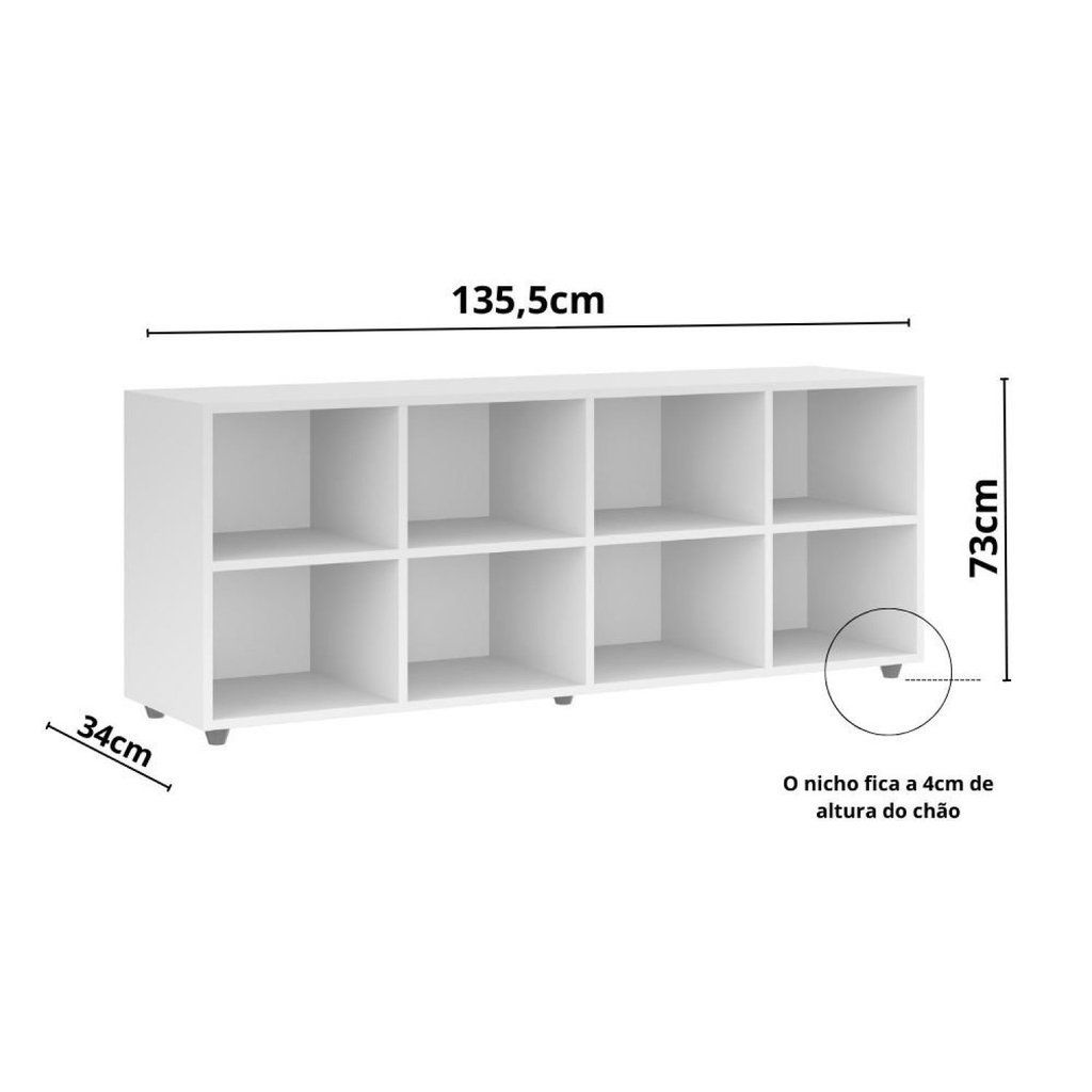 Nicho Organizador Infantil 8 Compartimentos Madeira Branco 135.5cm Branco · foto 2