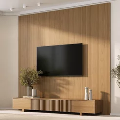 Rack Ripado com Painel TV até 86 Polegadas Planejado 240x250cm Aruá CabeCasa MadeiraOriginals Marrom Jatobá Jatoba
