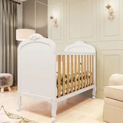 Berço Mini Cama 3 em 1 100% MDF Maya Espresso Móveis Branco Brilho/Amêndoa Branco Brilho/Amêndoa