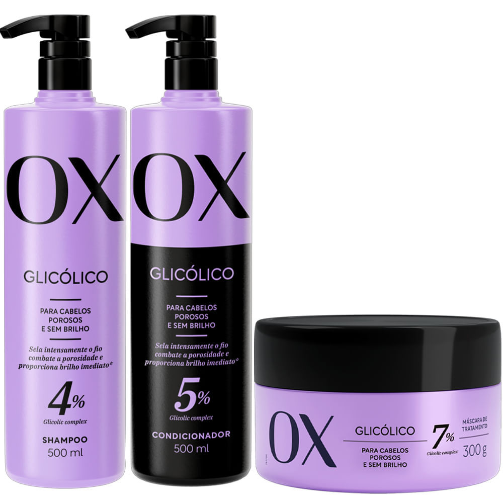 Kit Ox Glicólico Shampoo 500ml + Condicionador 500ml + Máscara 300g