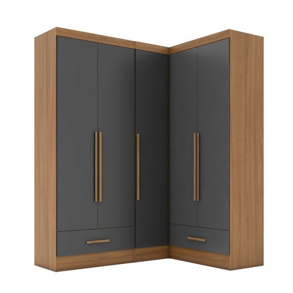 Quarto Modulado de Canto 100% MDF 3 Peças 5 Portas 2 Gavetas Smart Plus Espresso Móveis Cinza/Cinamomo/Chumbo · foto 2
