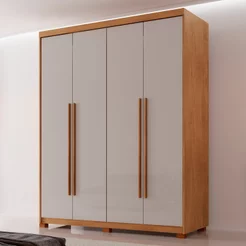 Guarda Roupa Solteiro 4 Portas 2 Gavetas com Pés MDF Veracruz Off White/Marromle Naturalle/Off White