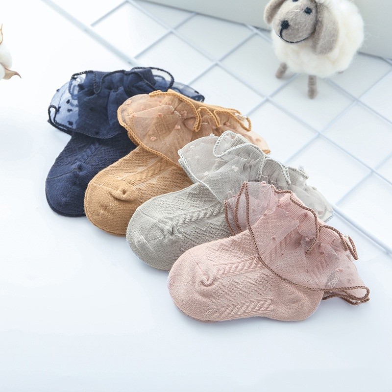 Meias De Renda Com Babados Para Meninas – Algodão Princesa Acabamento Floral , Malha Respirável Crianças E (0-6 Anos)