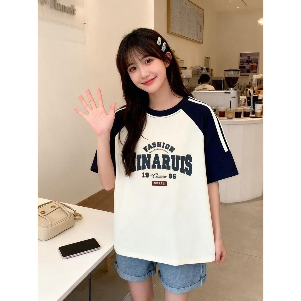 Camiseta de manga curta feminina verão solta algodão puro estudantes do ensino médio esportes lazer 2026 novo estilo cos