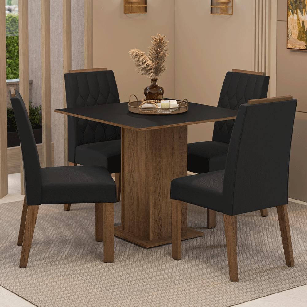 Conjunto Sala de Jantar Tampo de Madeira 4 Cadeiras Cannes Madesa