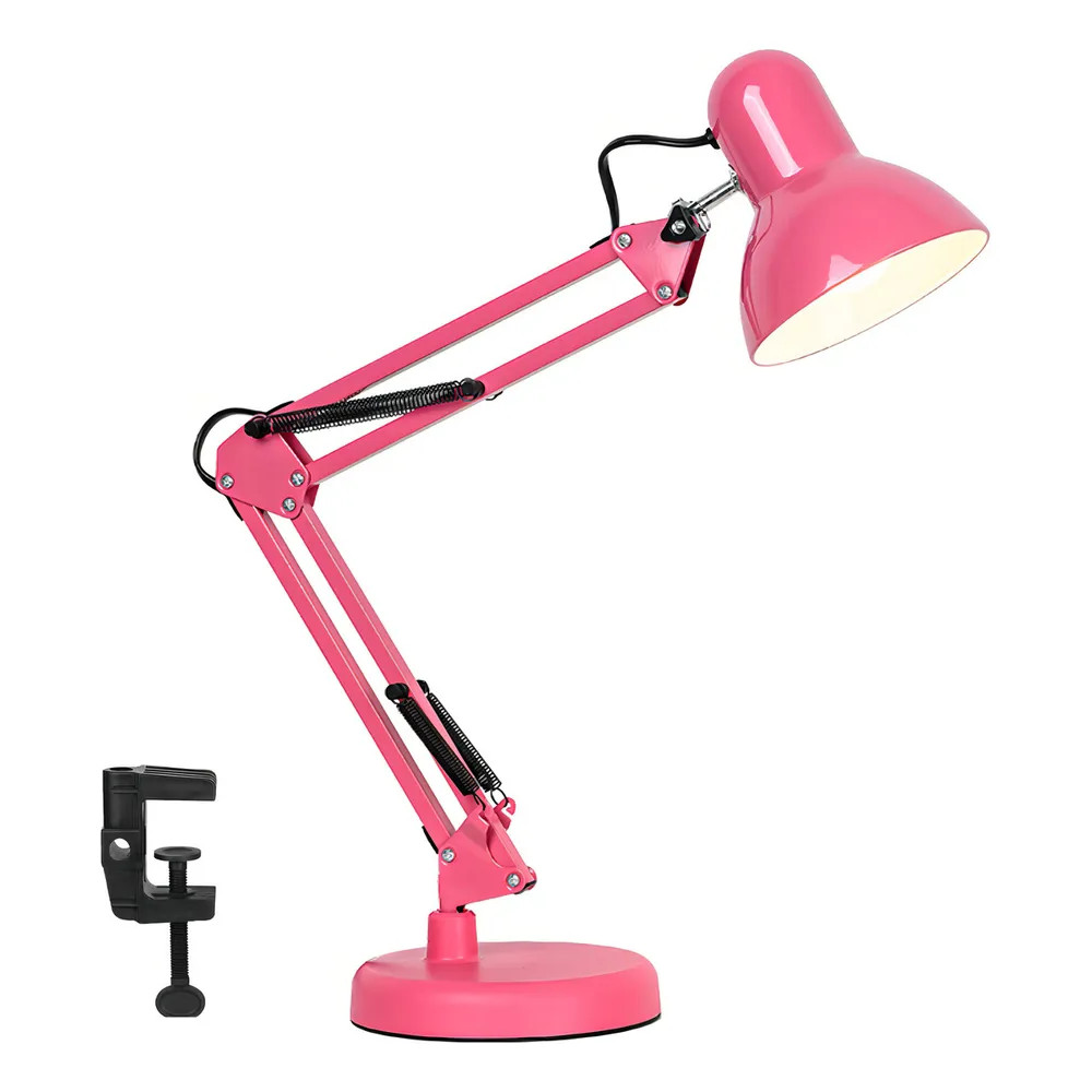 2x Luminária de Mesa Articulada com Base e Garra Rosa