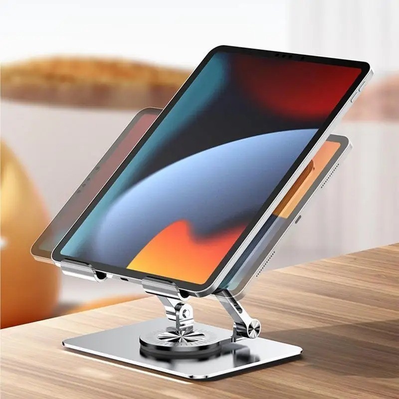 Suporte Tablet iPad Totalmente Alumínio de Mesa Base Rotatória Ajustável Dobrável 360º Para Tablets Mac