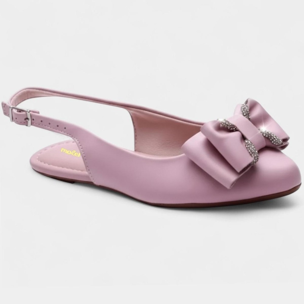 Sapatilha Slingback Molekinha Laço Strass Infantil - Rosa em Oferta na Shopee