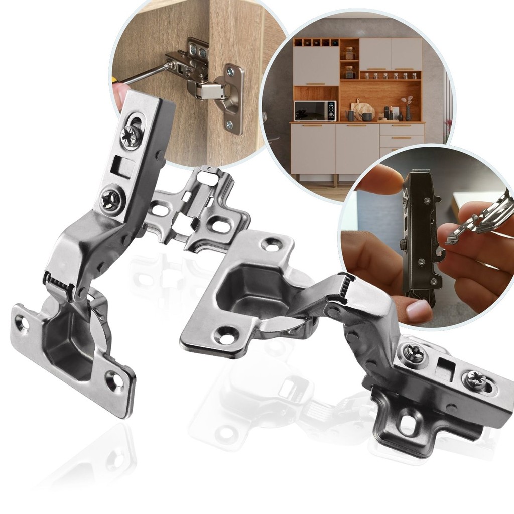 Kit 2 Dobradiça Super Curva Embutir 35mm Click Amortecedor Portas Móveis Armário Caneco Resistente Mola Calço Soft Close