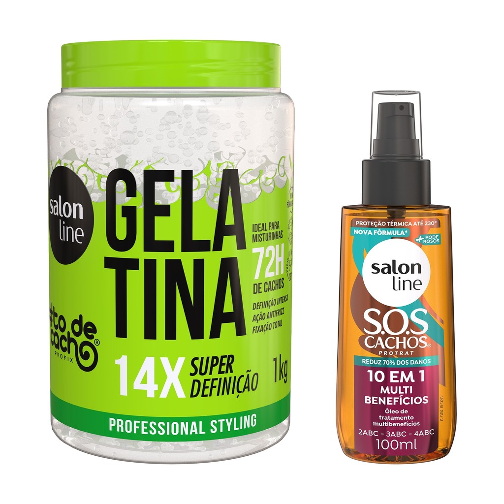 Kit Gelatina #todecacho Super Definição + Óleo SOS Cachos 10 em 1 Multibenefícios