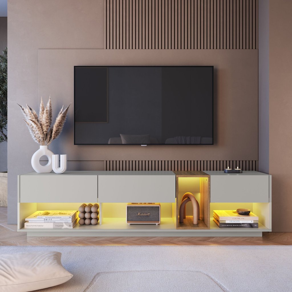 Rack para Tv até 65 Polegadas com 3 Gavetas e 1 Nicho com Iluminação em Led Rgb Ra8001 Mel/Arenas em Oferta na Shopee