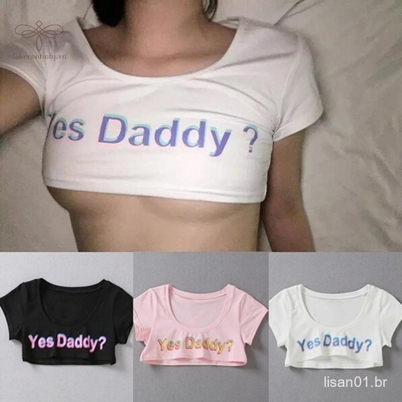 Lu Camiseta Feminina Com Estampa De Letras Manga Curta Yes Daddy Cropped Para Corrida tinhj