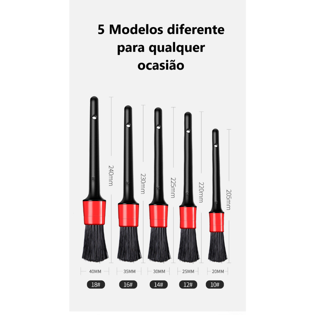 Kit 5 Escovas Pincéis Detalhamento Automotivo Limpeza Profunda Carro Moto Rodas Painel Saída de Ar Cerdas Macias · foto 2