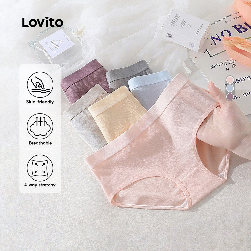 Lovito Casual Calcinhas Macias Ao Toque Breathable Elástico em 4 Direções Pacote com 3 unidades LNE117252