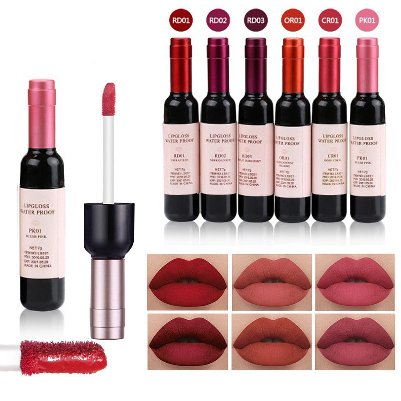 Batom À Prova D'água De Longa Duração Com Brilho Labial Em R6 Cores Imagem De Tonalidade De Vinho Tinto