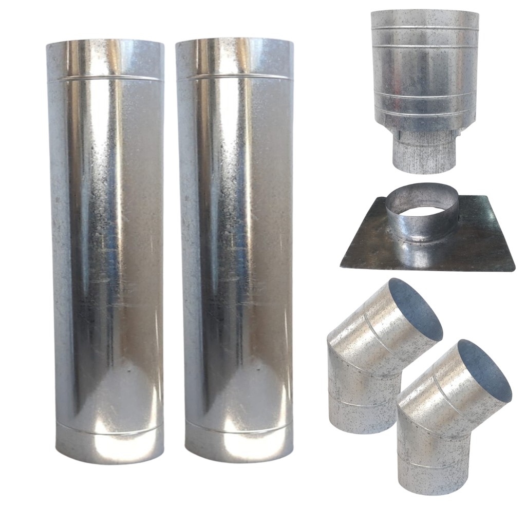 Kit Chaminé Preto 6 Pol 2m Chapéu Canhão Damper Curva 45