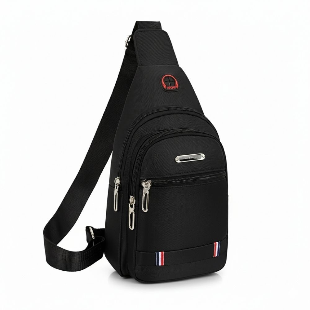 Mochila Transversal Masculina Nylon Impermeável Reforçada Bolsa Ombro Compacta Com Entrada Para Fone