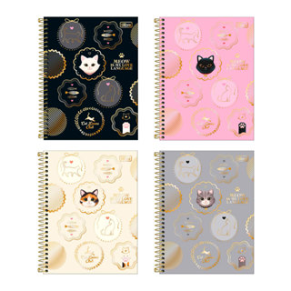 Caderno espiral capa dura colegial 10x1 120 folhas Purrfect Cats Tilibra em Oferta na Shopee