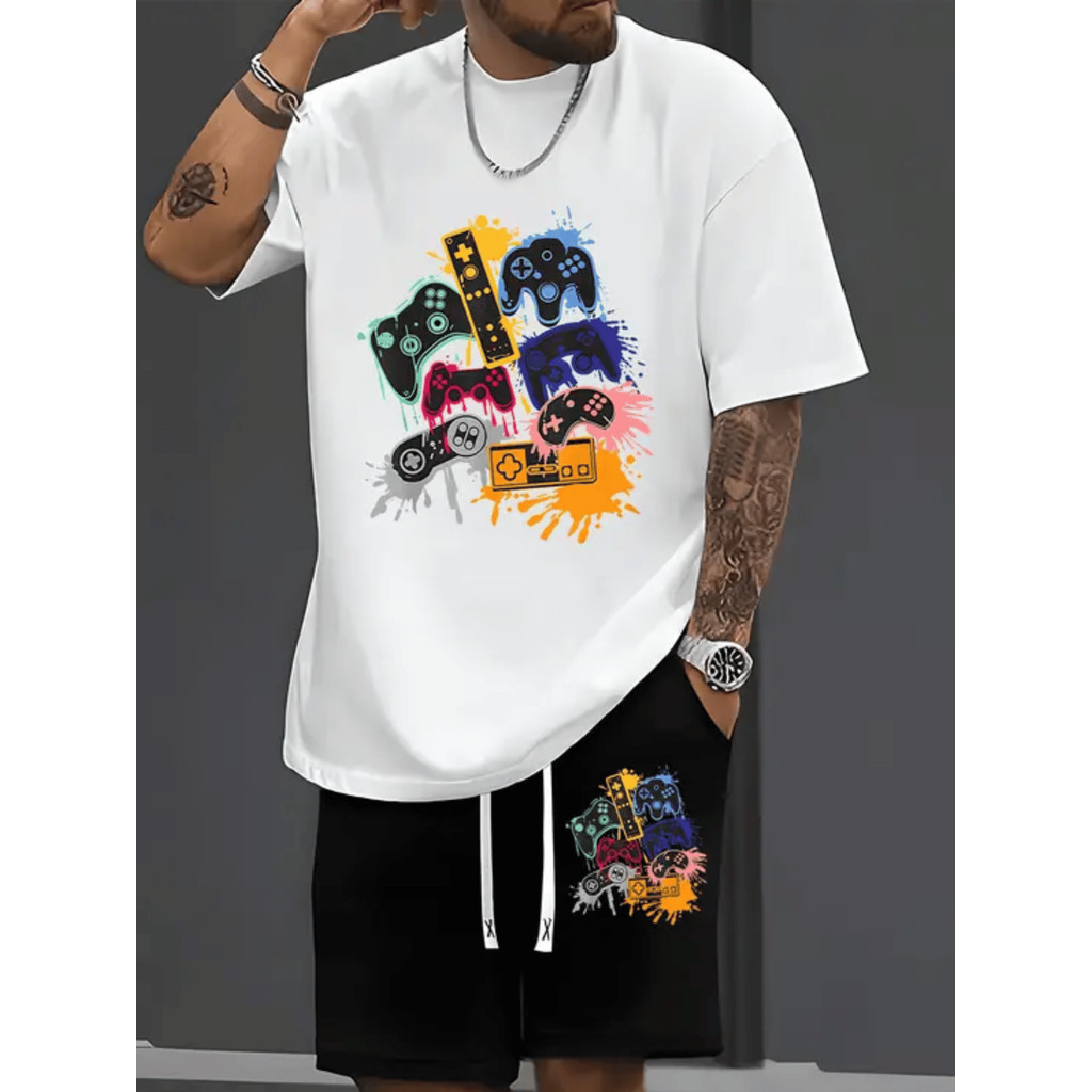 Conjunto Streetwear estampado Gamer Game Kit Camiseta Camisa 100% Algodão + Short Mauricinho Tactel