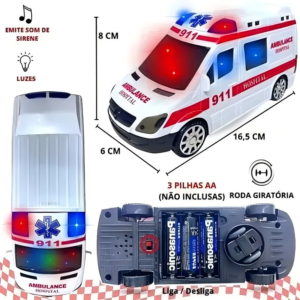 TB Presentes GO 3D Ambulância Brinquedo Infantil/Brinquedo Ambulância Hospitalar Ambulância Branca