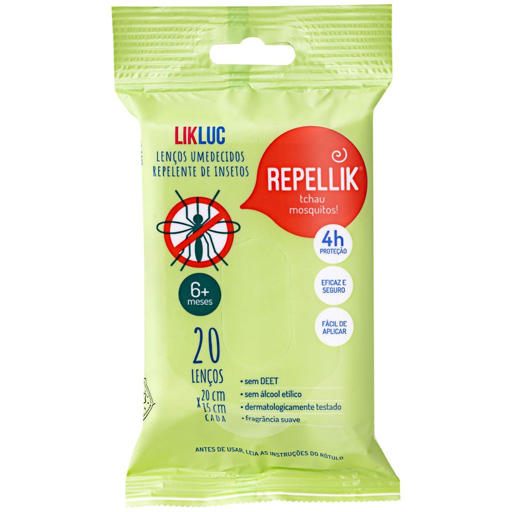Lenço Repelente de Mosquito Likluc Repelente Infantil Repellik 20 Unidades