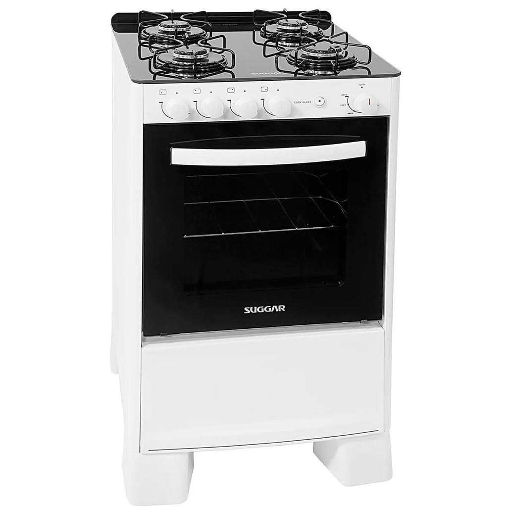 Fogão 4 Bocas Suggar Vidro Temperado Cook Glass Branco Bivol em Oferta na Shopee