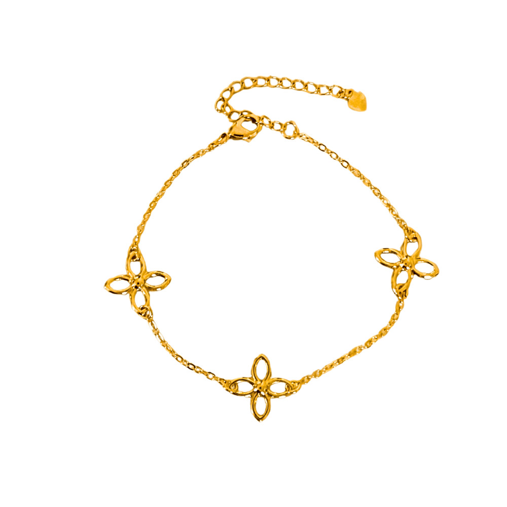Pulseira Feminina Flora Banhada a Ouro 18k - Flor - 17 cm + 5 cm Extensor - Semijoia Ciela