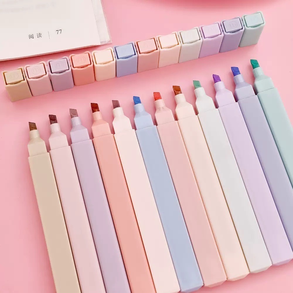 Kit 6 Cores PASTEL Protetor Olhos Marca texto Caneta Iluminador Quadrada Barato