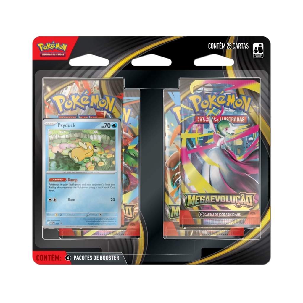 Detalhes do Pokemon Blister Quádruplo ME01 Mega Evolução Golduck e Psyduck Copag - 35659
