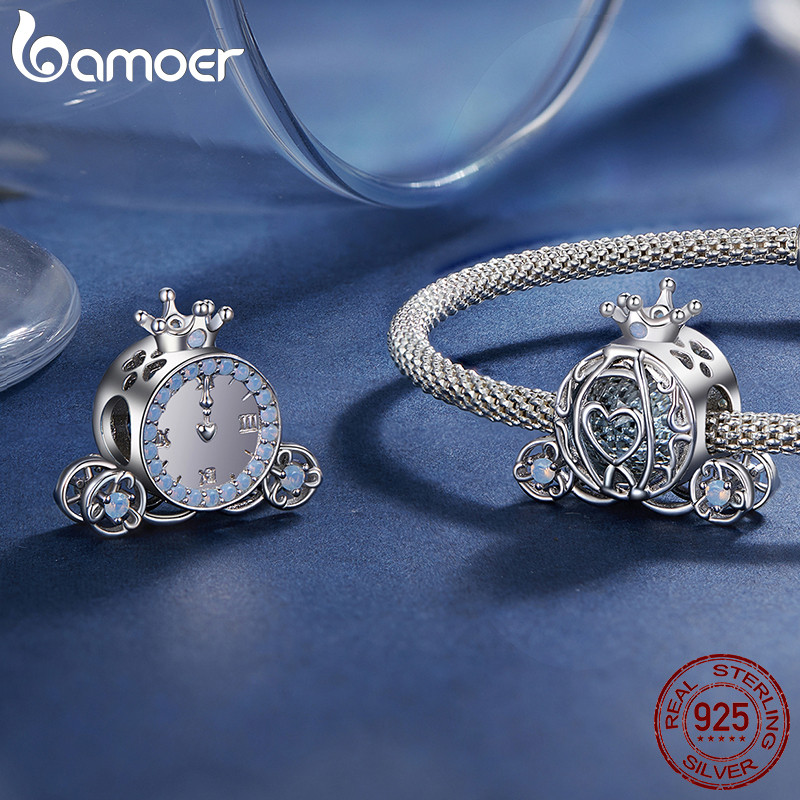 Bamoer S925 Magic Prom Abóbora Carrinho Relógio Contas Para DIY Jóias Presentes Fazendo SCC2534