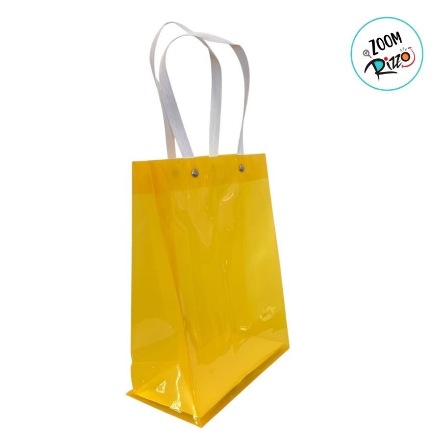 Detalhes do Sacola Transparente PVC com Alça de Fibra - Amarelo  - 19,5x14,5x9,5cm - 1 unidade - Rizzo
