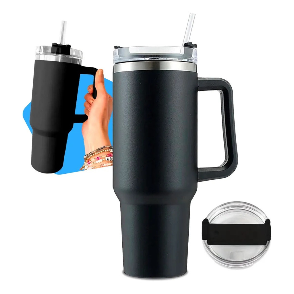 Copo Térmico Garrafa 1200ml Com Alça Lateral Tampa e Canudo