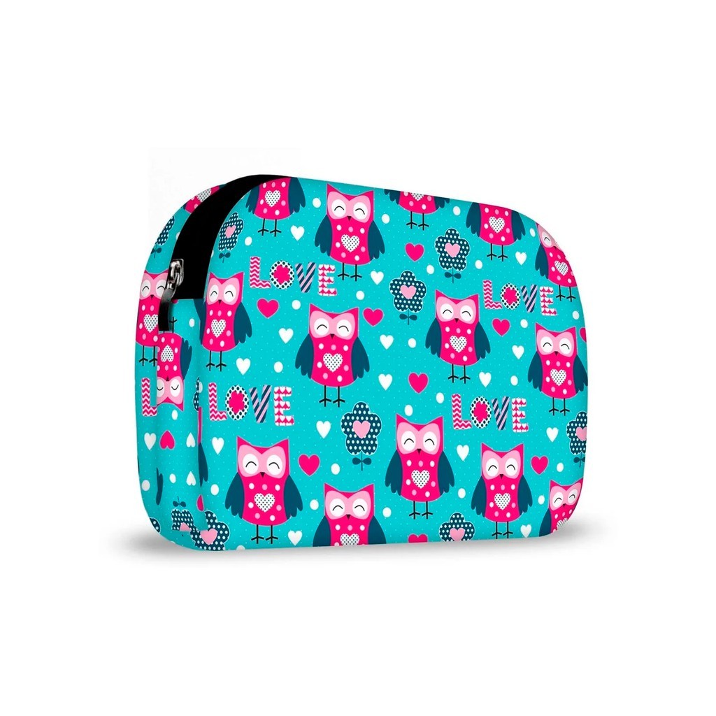Necessaire bolsa organizadora  feminina em Neoprene Corujinhas Apaixonadas
