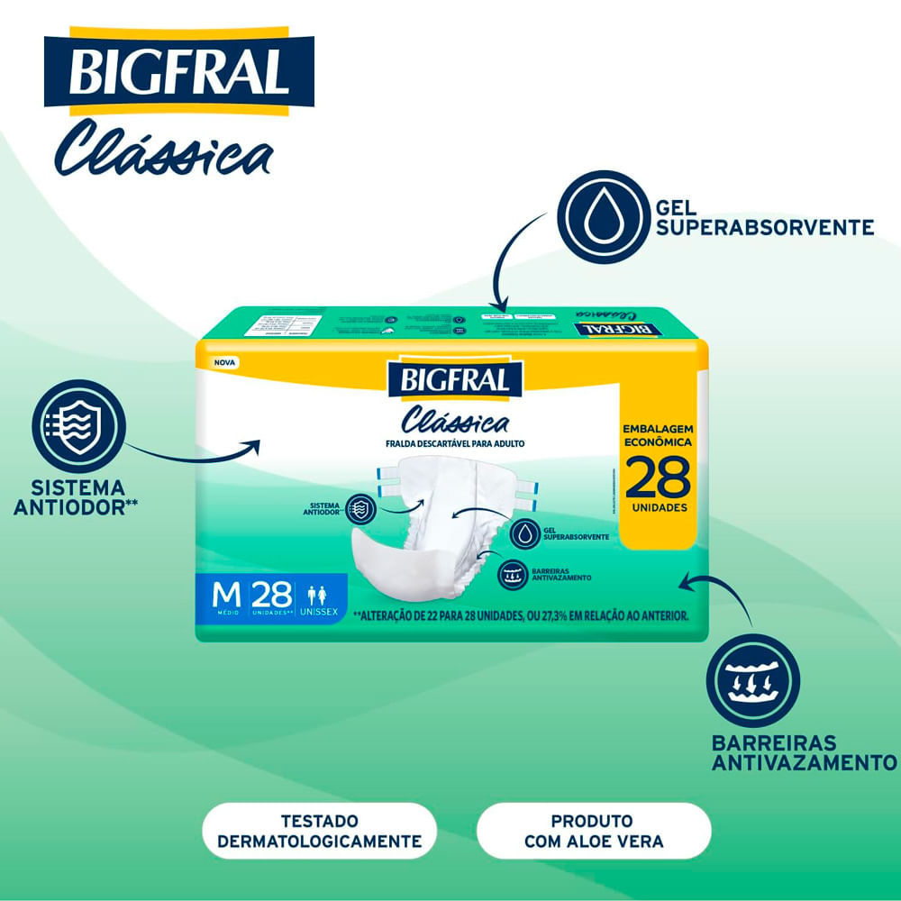 Detalhes do Fralda Bigfral Clássica Embalagem Ecônomica Tamanho M Com 28 Unidades