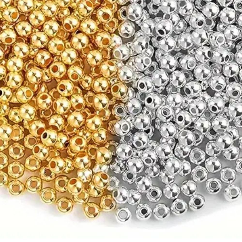 Miçangas 100% metalizadas 2mm, 3mm, 4mm e 8mm até 1200 peças  p/ colar pulseira brinco e terço em Oferta na Shopee