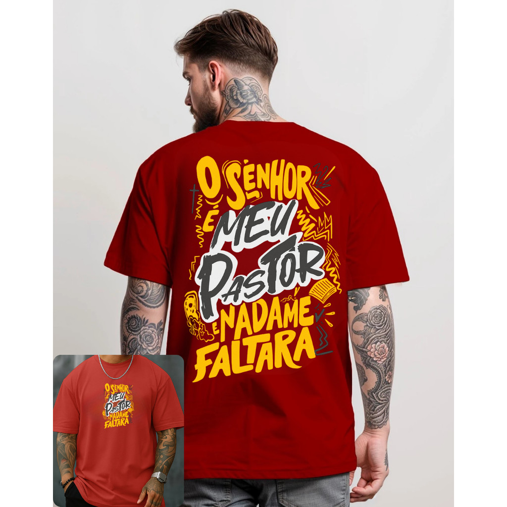 Camisa  Camiseta T-shirt Street Wear Casual Estilo Senhor É O Meu Pastor Evangelica Cristã em Oferta na Shopee