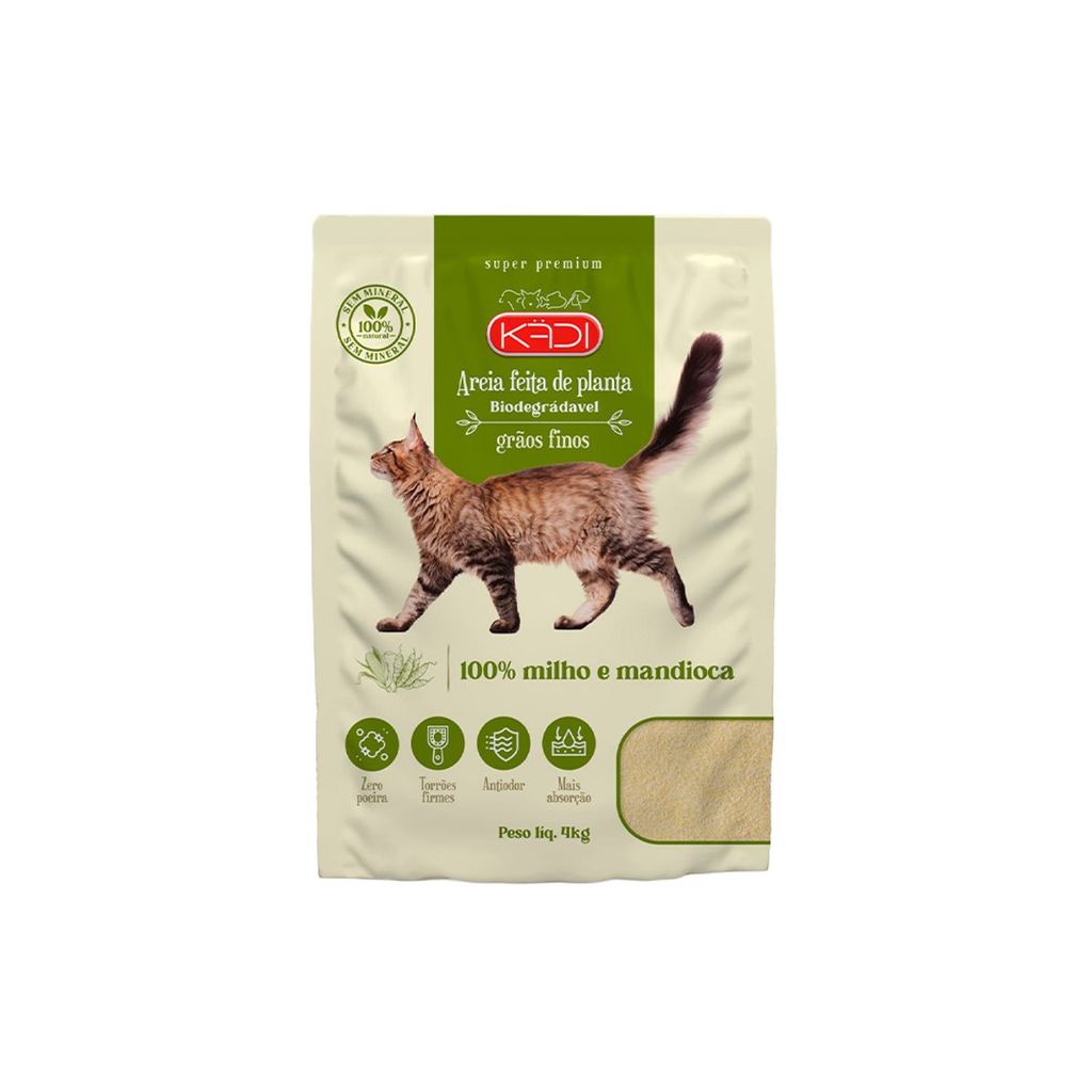 Kits Areia Biodegradável Kadi 4 Kg Grãos Finos para Gatos