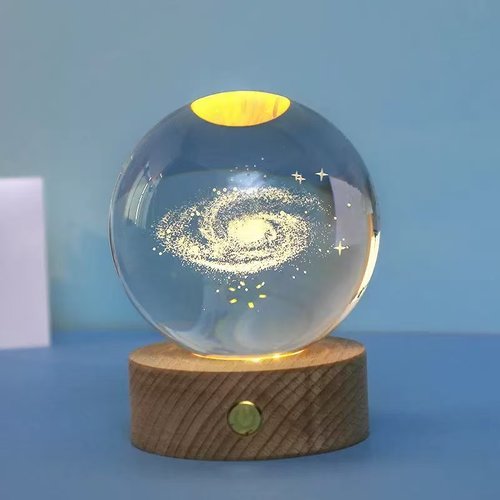 Imagem Luminaria Decorativa Bola Cristal Galaxia Luz Noturna Atmosfera Relaxante